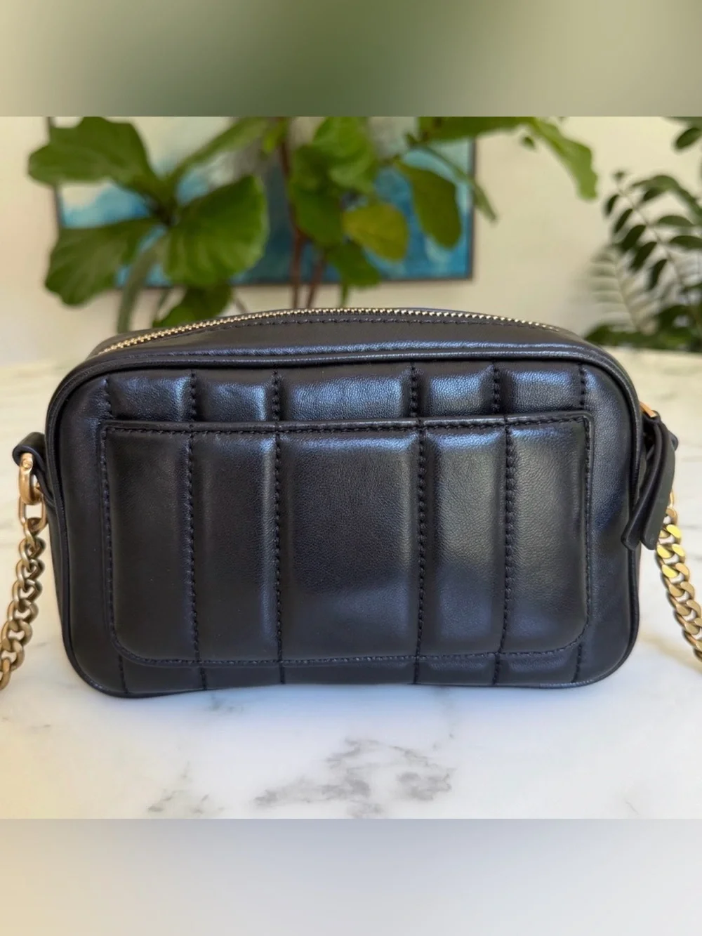 Tory Burch Kira Quilted Leather Mini Camera Crossbody Bag Black / Gold
